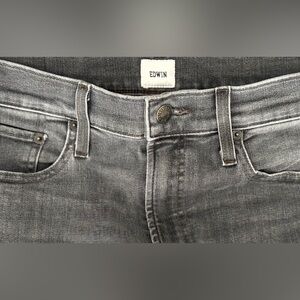 EDWIN Bree High Rise Straight Leg Raw Hem Jeans / Washed Black/ Size 29